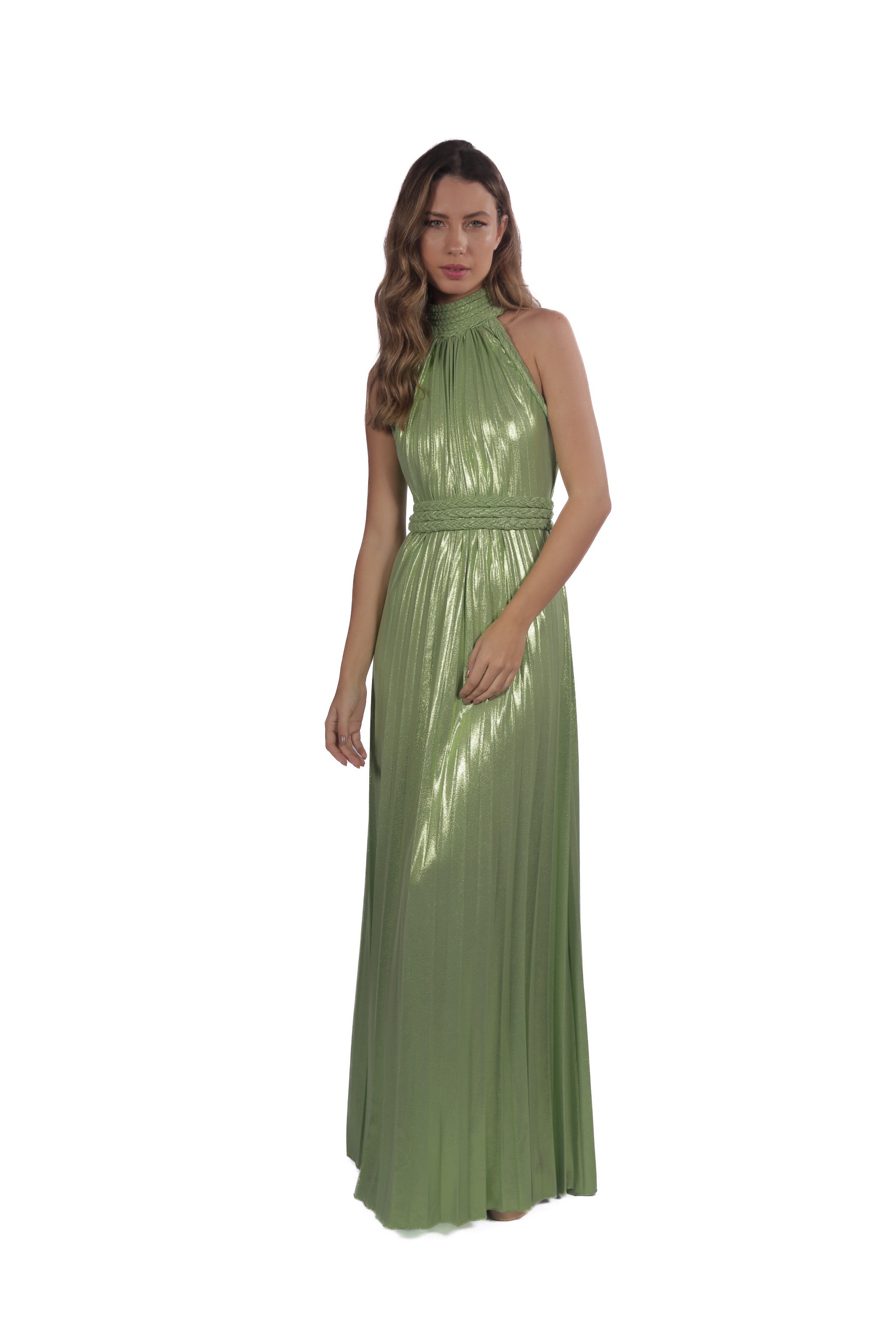 Tee Match - vestido plissado metal green