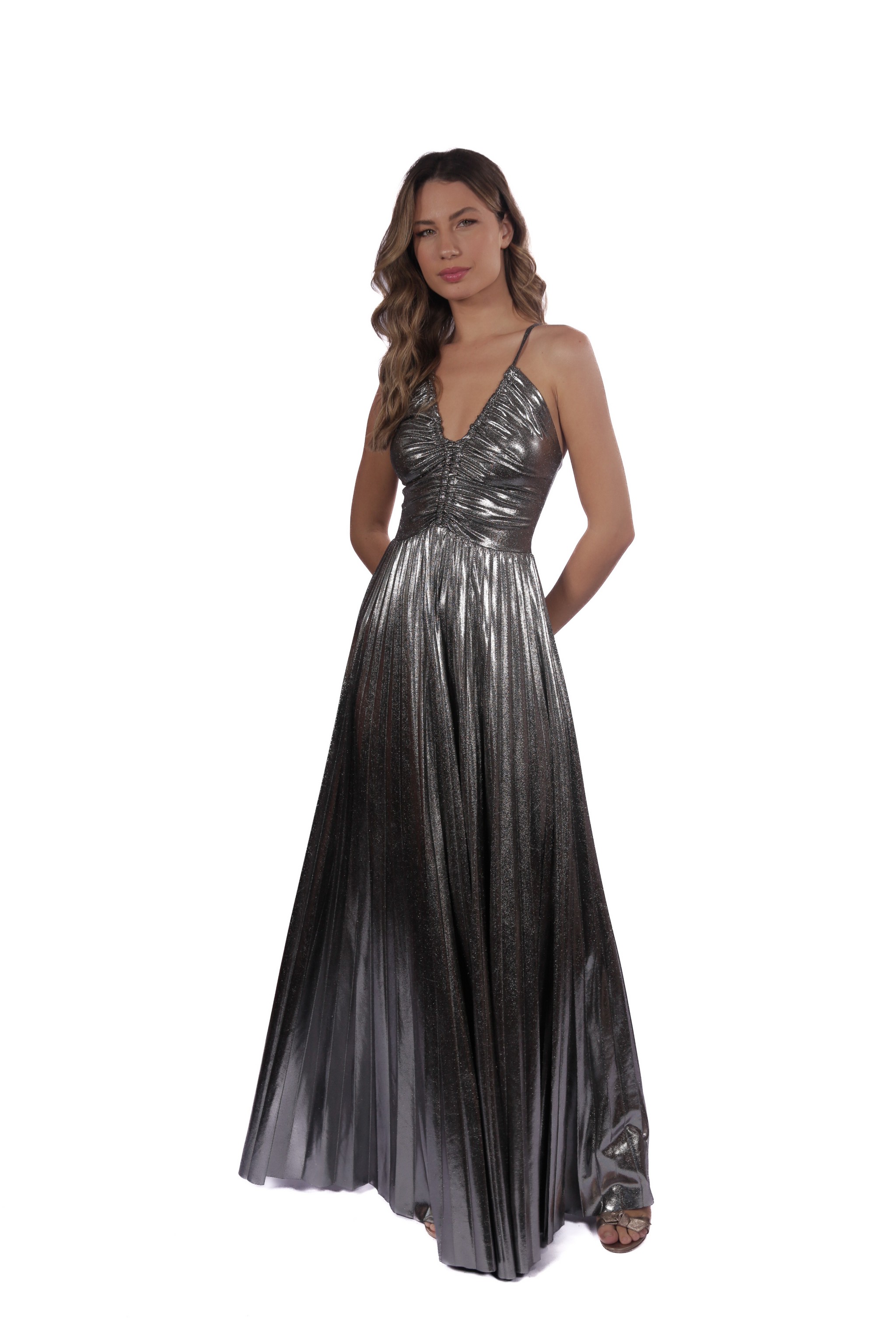 VESTIDO PLISSADO METAL SILVER